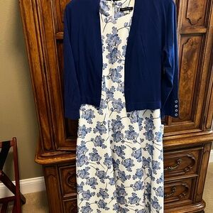Tommy Hilfiger White and Blue Floral Dress and matching Shrug